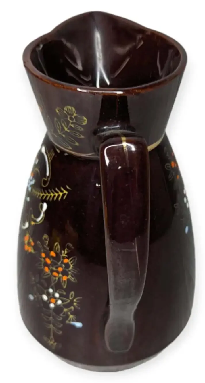 Vintage Moriage Red Wear Hand Painted Brown Glazed Decorative Pitcher 6.5